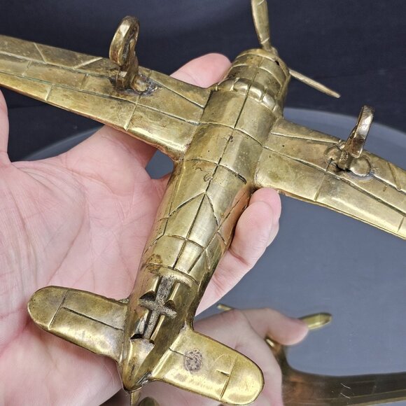 Vintage Brass Desk Collector Aviation Pilot Decor Air Plane Figure - Picture 7 of 10